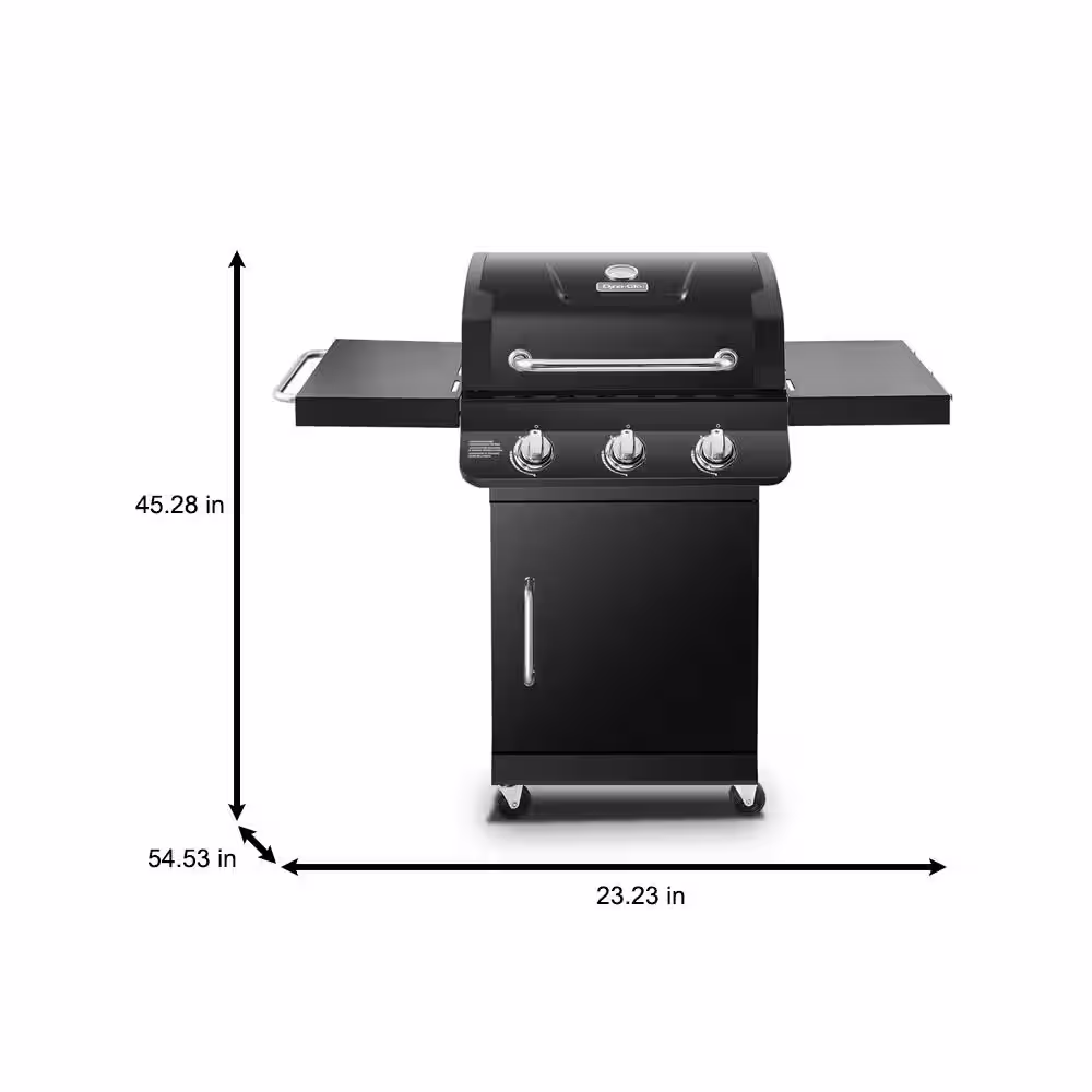 Dyna-Glo Premier 3-Burner Natural Gas Grill in Black with Folding Side Tables