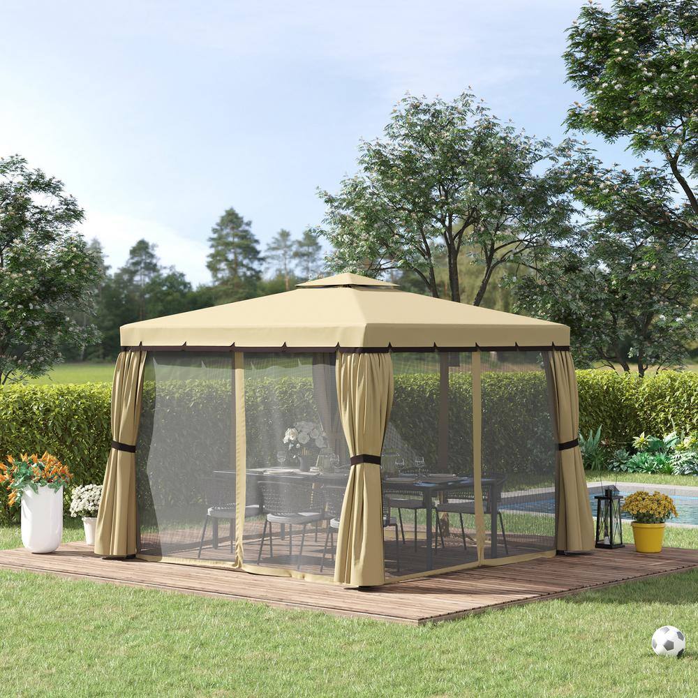 Outsunny 10 ft. x 10 ft. Beige Patio Gazebo Outdoor Canopy Shelter