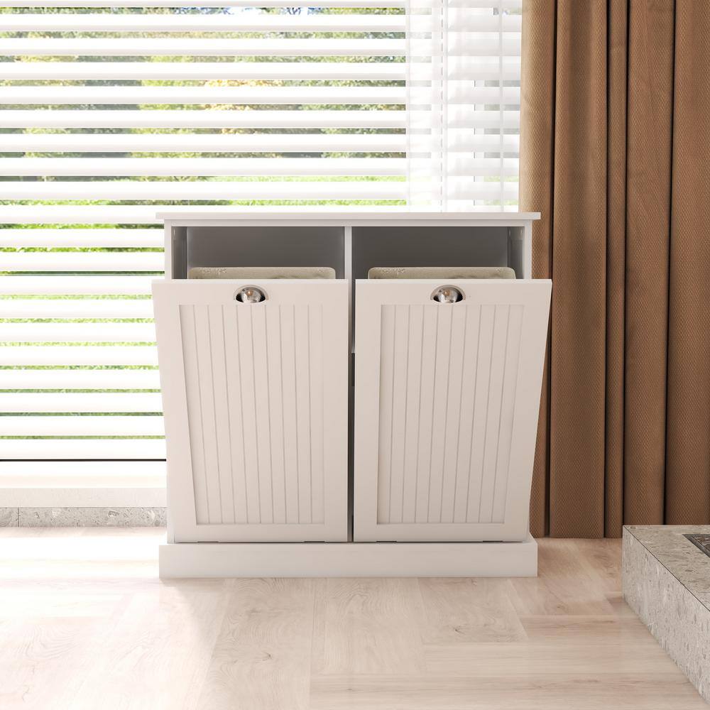 None 32.68 in. D x 14.57 in. W x 31.50 in. H Double Tilt-Out Laundry Hamper in White