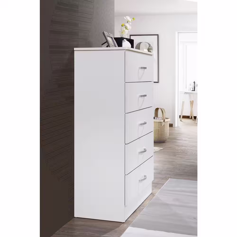 HODEDAH 5-Drawer White Chest of Drawers