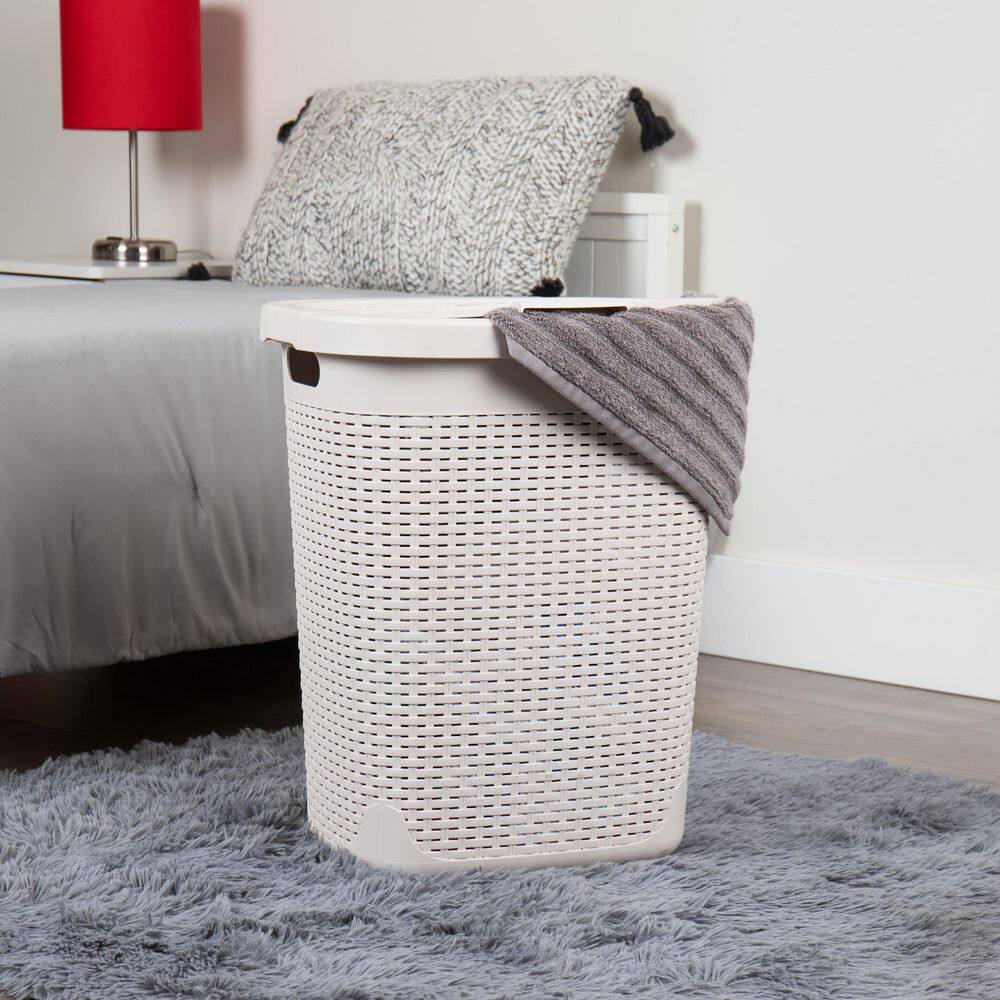 Mind Reader Basket Collection, Slim Laundry Hamper, 50 Liter (15kg/33lbs) Capacity, Attached Hinged Lid, Set of 2, Ivory