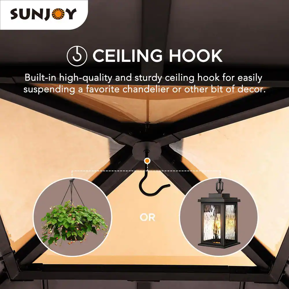 Sunjoy Jalen 9 ft. x 9 ft. Cedar Framed Gazebo with Brown Steel and Polycarbonate Hip Roof Hardtop