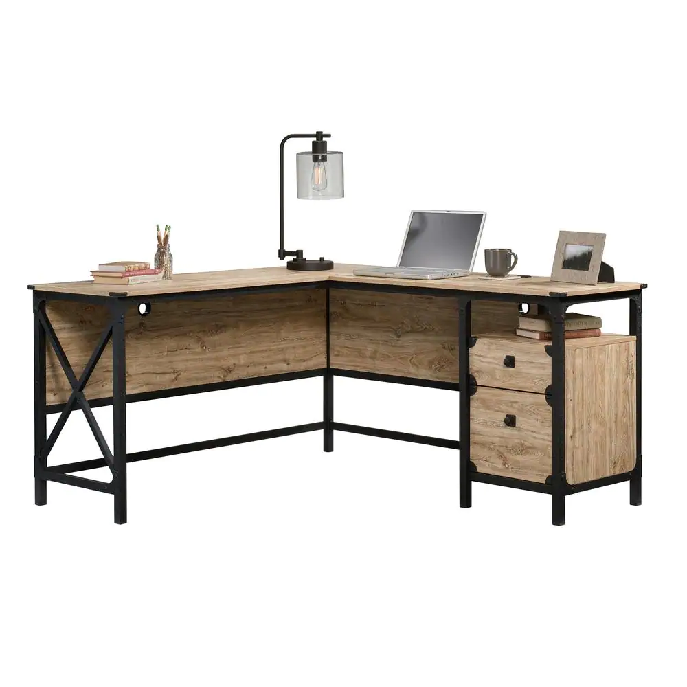 SAUDER 60 in. L-Shaped Milled Mesquite 2 Drawer Computer Desk with File Storage