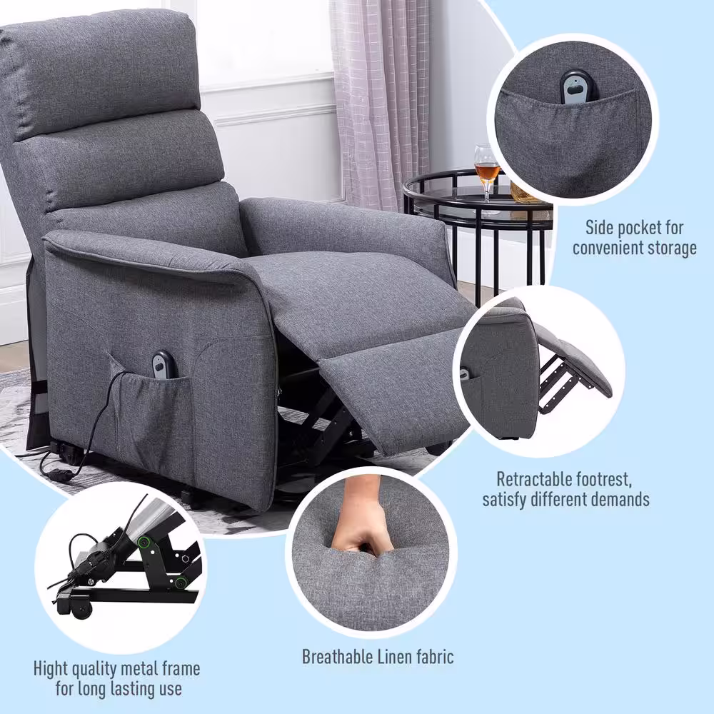 None Grey Polyester Power Lift Assist Recliner Chair