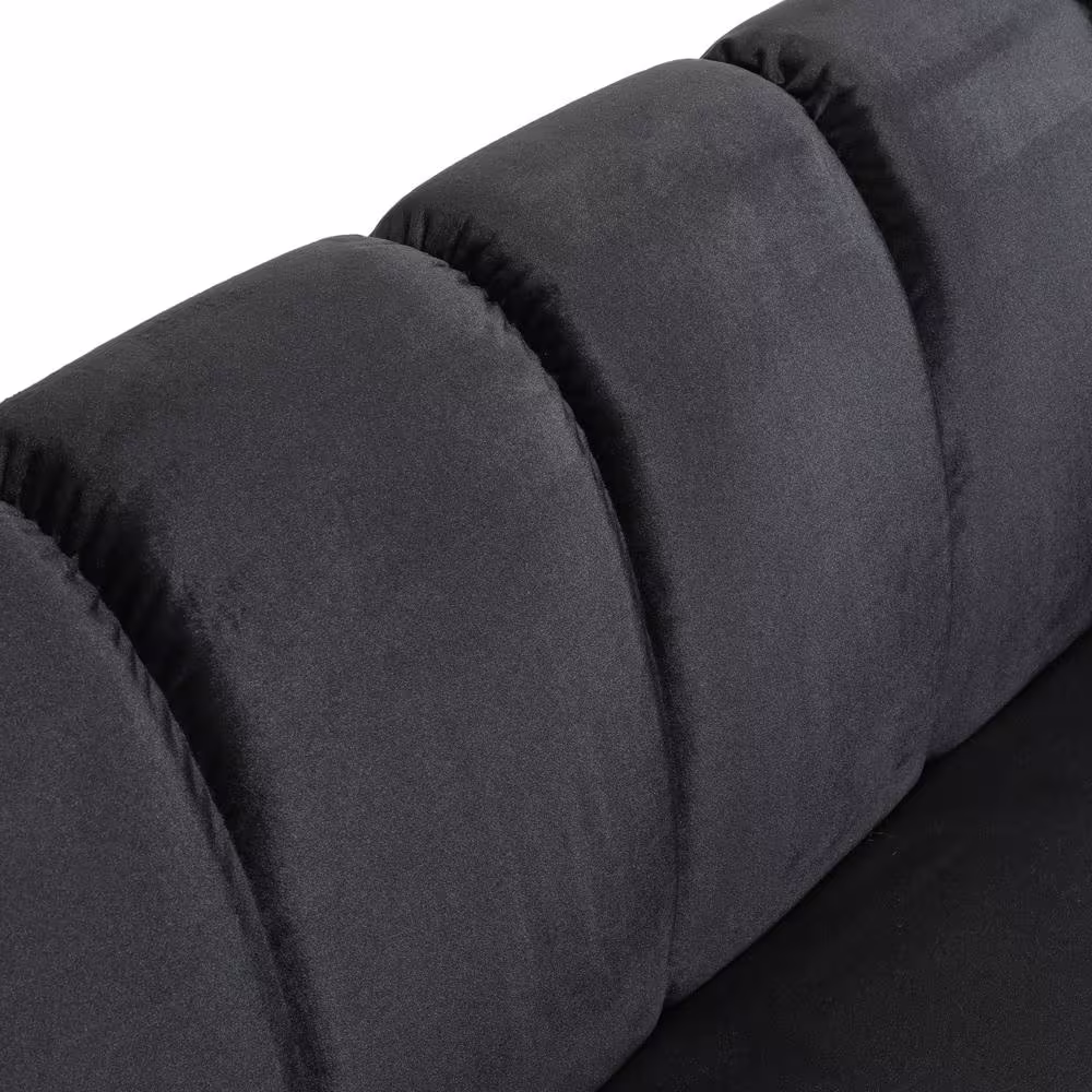 Noble House Bobran 83.25 in. Black Solid Velvet 3-Seat Tuxedo Sofa