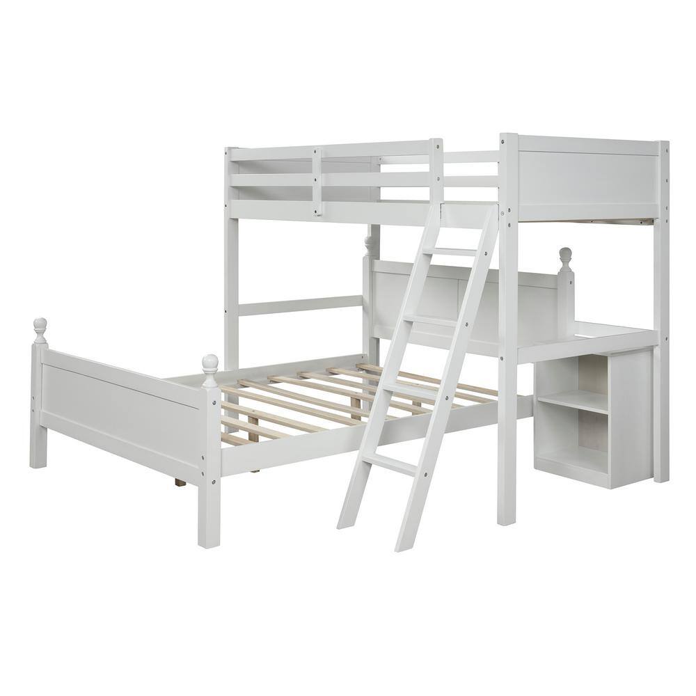 Harper & Bright Designs White Twin Over Full Loft Bed with Cabinet