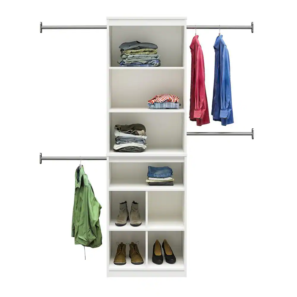 None 68.69 in.-95.4 in. White Wall Mount Adjustable Closet System with 4 Clothing Rods