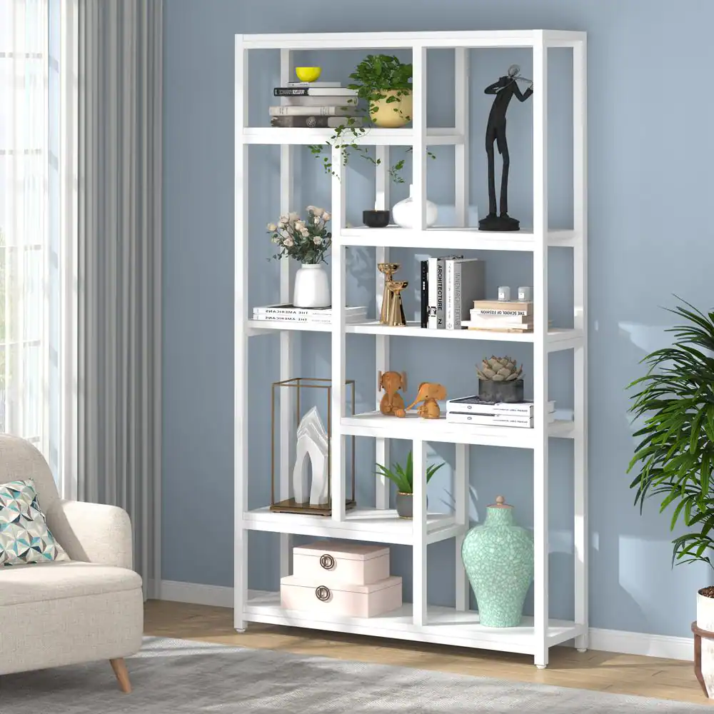None Eulas 79 in. White 10-Shelf Etagere Bookcase with Open Shelves, 7-Tier Extra Tall Bookshelf for Home Office