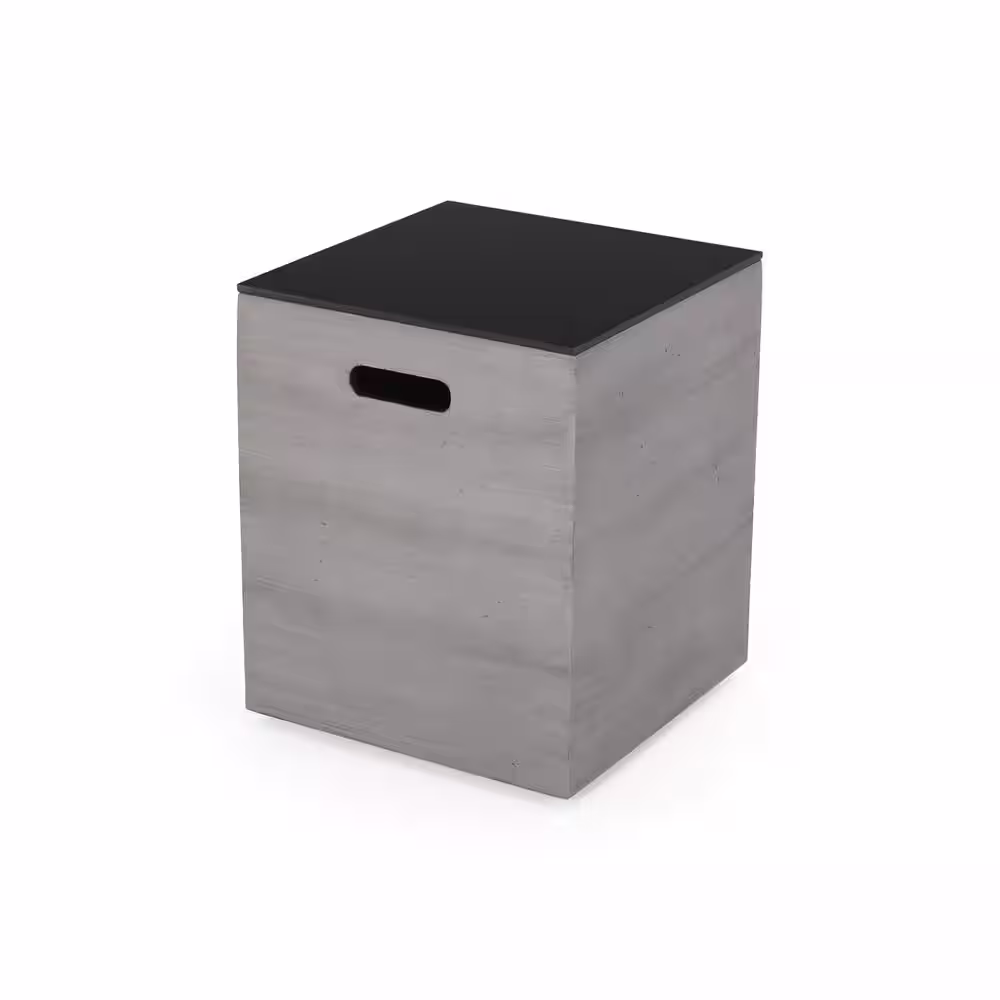 Noble House Langton 16 in. x 20 in. Rectangular Concrete Propane Fire Pit in Dark gray with Tank Holder