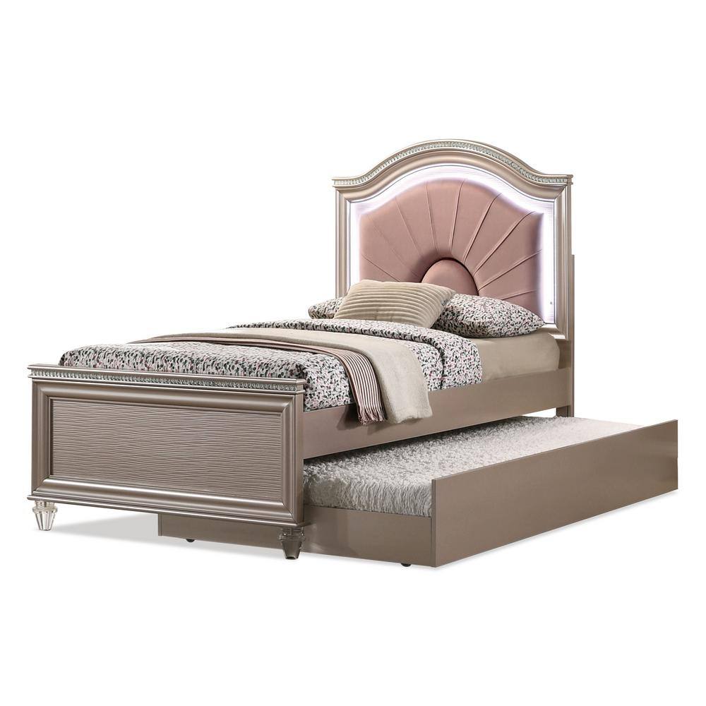 Furniture of America Panella Glam 2-Piece Rose Gold Full Wood Kids Bedroom Set with Trundle