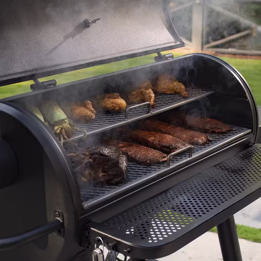 Char-Griller Grand Champ Charcoal Grill and Offset Smoker in Black