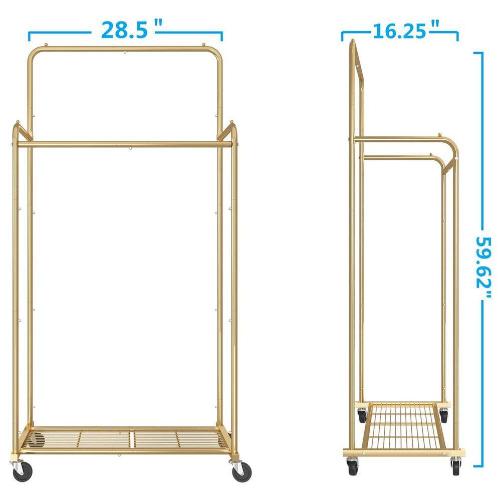 None Gold Metal Garment Clothes Rack With Double Rod 29 in. W x 60 in. H