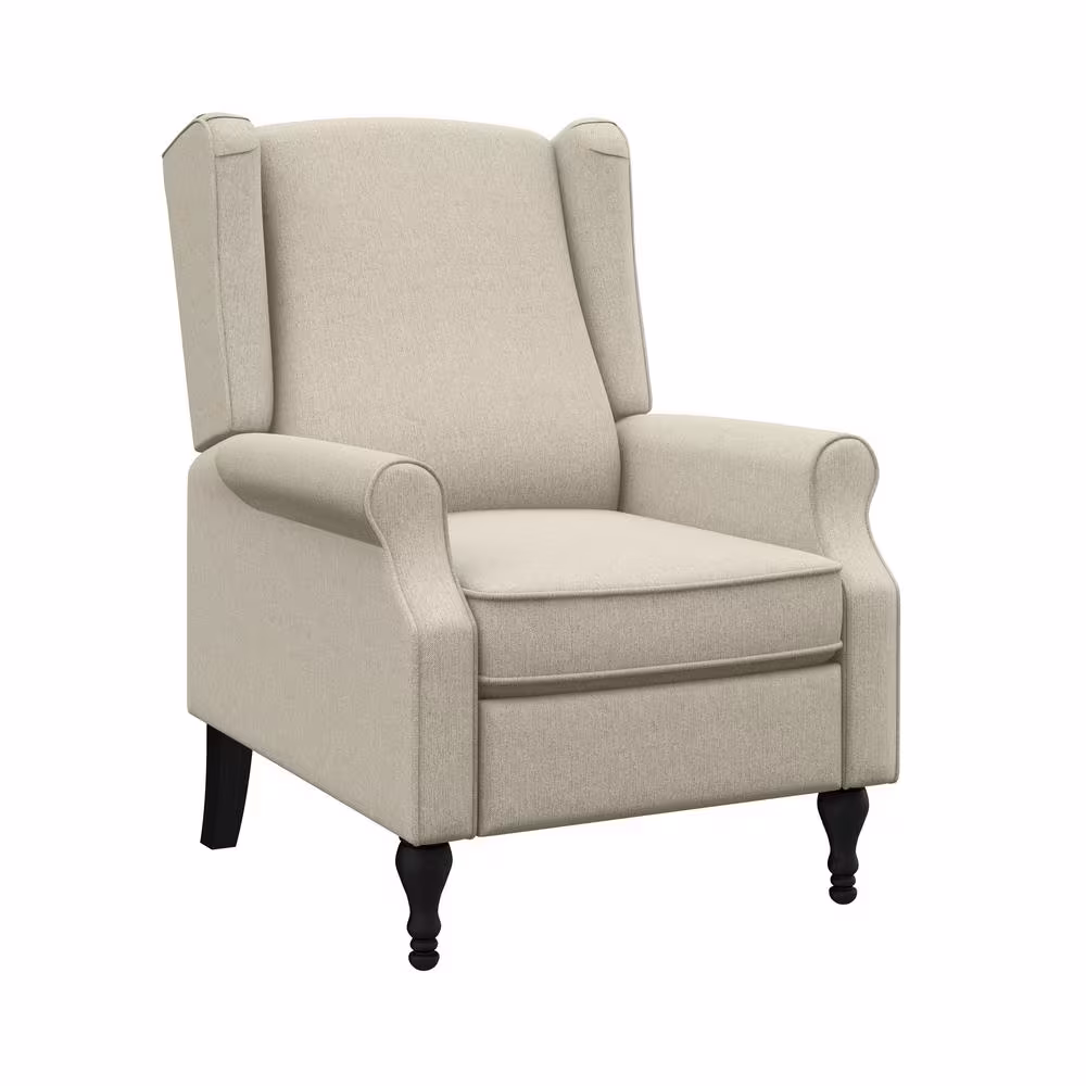StyleWell Reedbury Biscuit Beige Upholstered Wingback Pushback Recliner