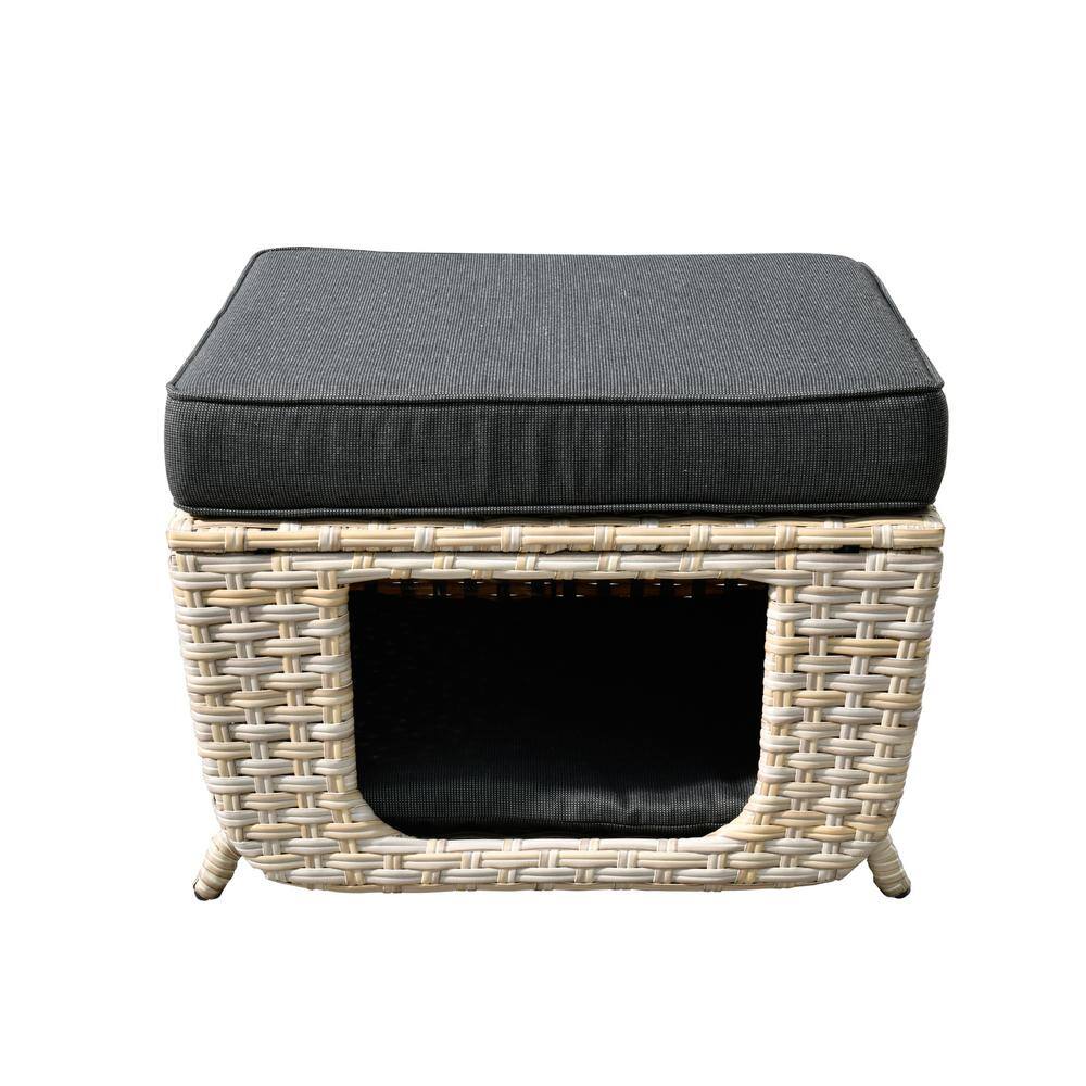 HOOOWOOO Echo Beige 6-Piece Wicker Multi-Function Patio Conversation Sofa Set with Swivel Rocking Chairs and Black Cushions