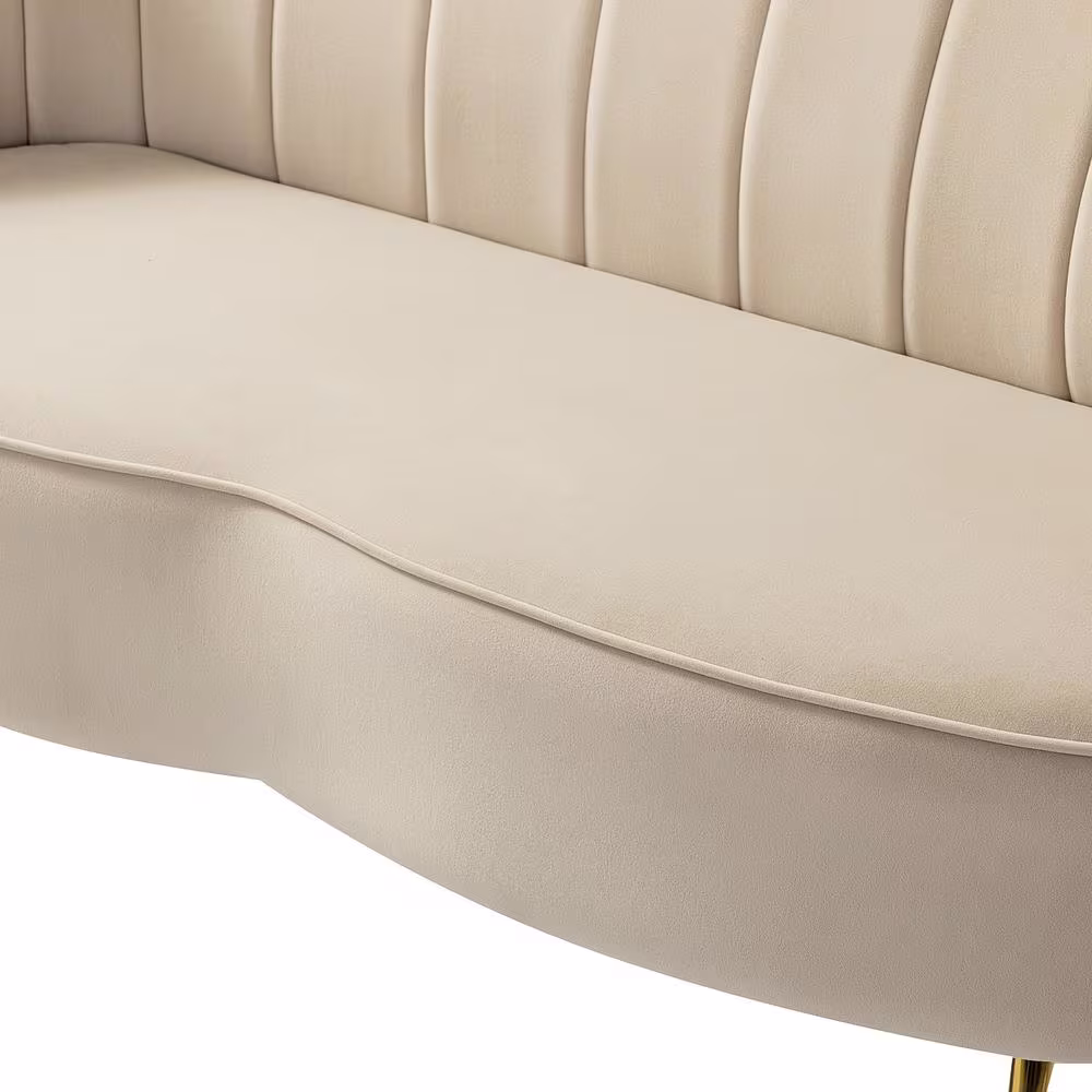 JAYDEN CREATION Yeran Velvet 52 in. Tan 2-Seats Loveseat with Flower Shaped Back Design