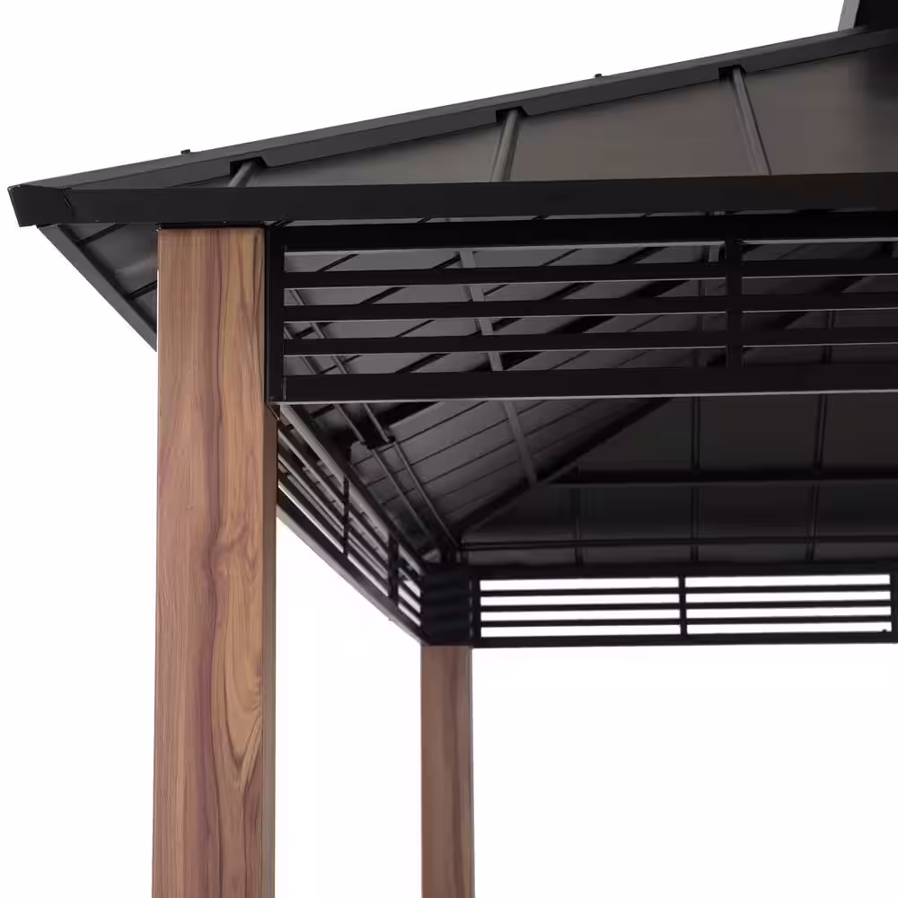 Sunjoy SummerCove Roberts 13 ft. x 15 ft. Black 2-Tier Hardtop Gazebo