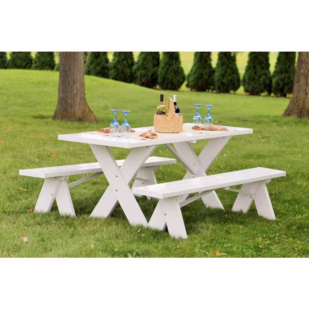 Dura-Trel 6 ft. White Vinyl Table with Unattached Plastic Outdoor Patio Bench