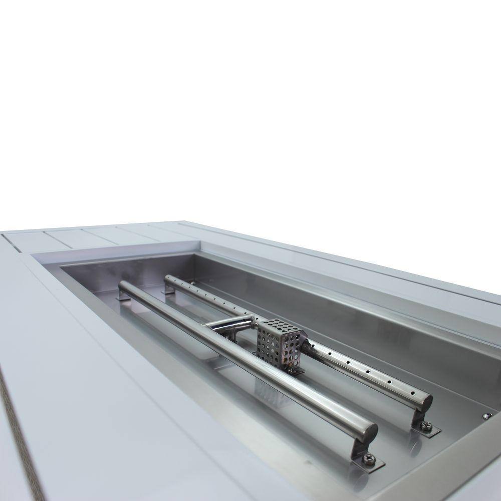 Courtyard Casual Santa Fe Aluminum Rectangle Fire Pit in White with 18 lbs. of Blue Fire Glass