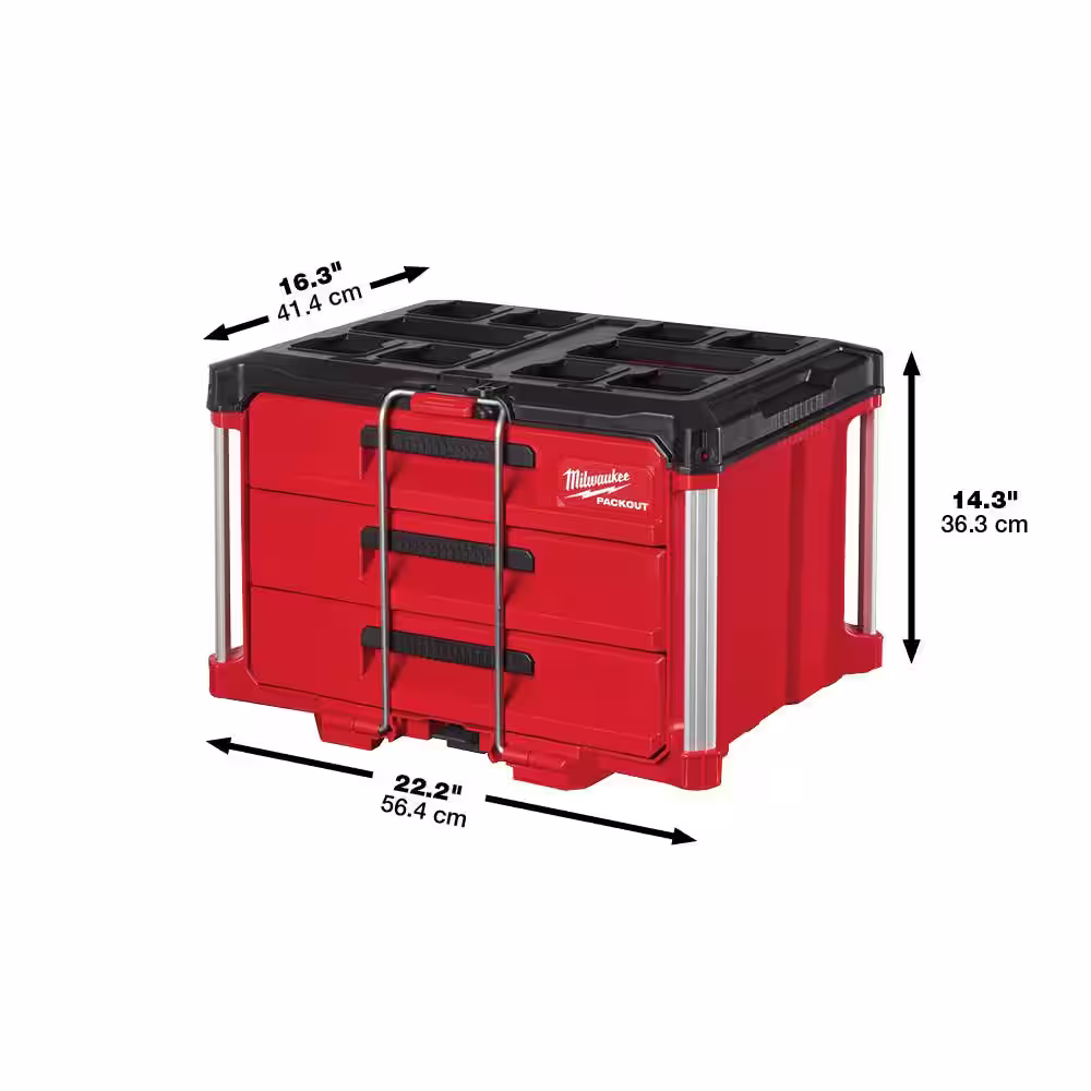 Milwaukee 3/8 in. Drive SAE/Metric Mechanics Tool Set (62-Piece) with PACKOUT 3-Drawer Tool Box