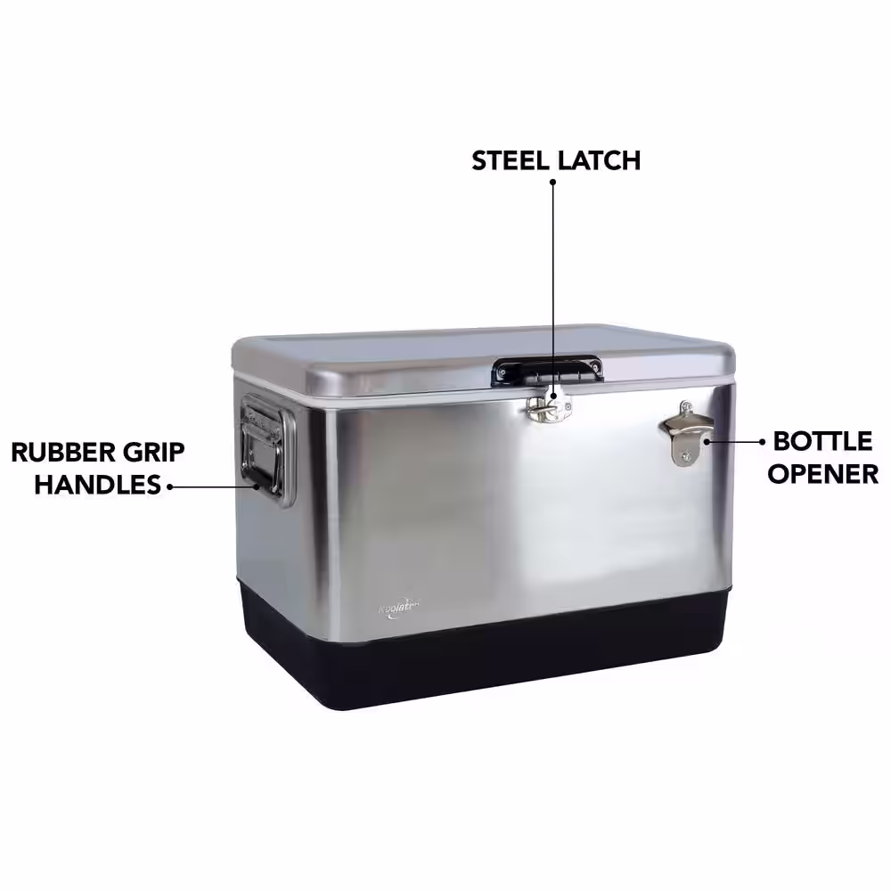 Koolatron 51 L (54 qt) Stainless Steel Beverage Ice Chest Cooler with Bottle Opener
