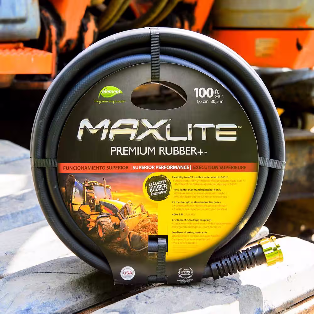 Element MaxLite 3/4 in. x 50 ft. Heavy-Duty Premium Rubber Plus Water Hose