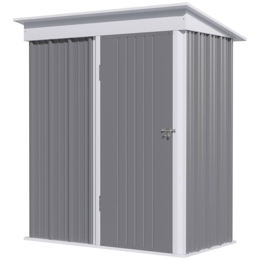 Outsunny 5 ft. W x 3 ft. D Metal Shed with Floor, Adjustable Shelf, Lock and Gloves (15 sq. ft.)