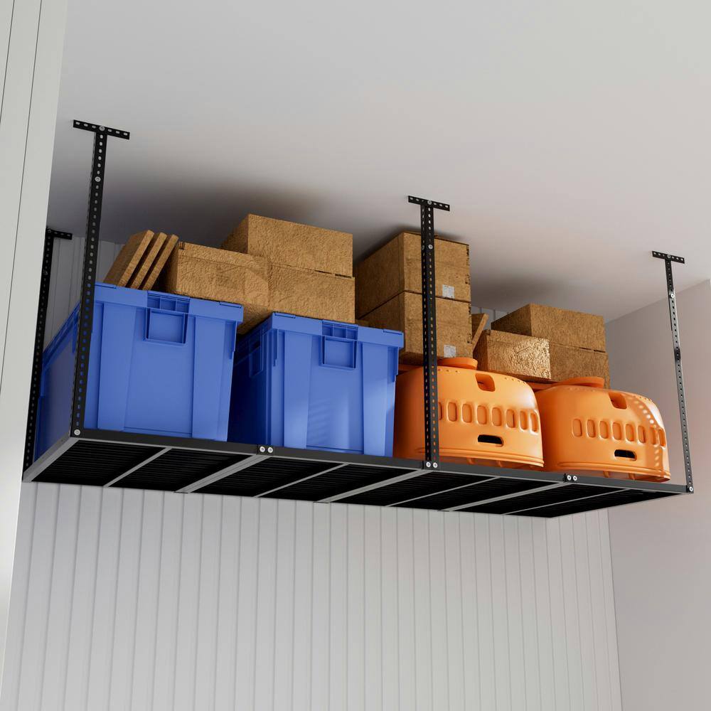 None 36 in. D x 72 in. W Black in Adjustable Height Overhead Ceiling Mount Garage Storage Rack