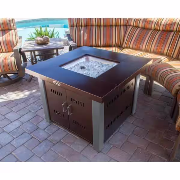 AZ Patio Heaters 38 in. Steel Propane Firepit with Antique Bronze/Stainless Steel Finish