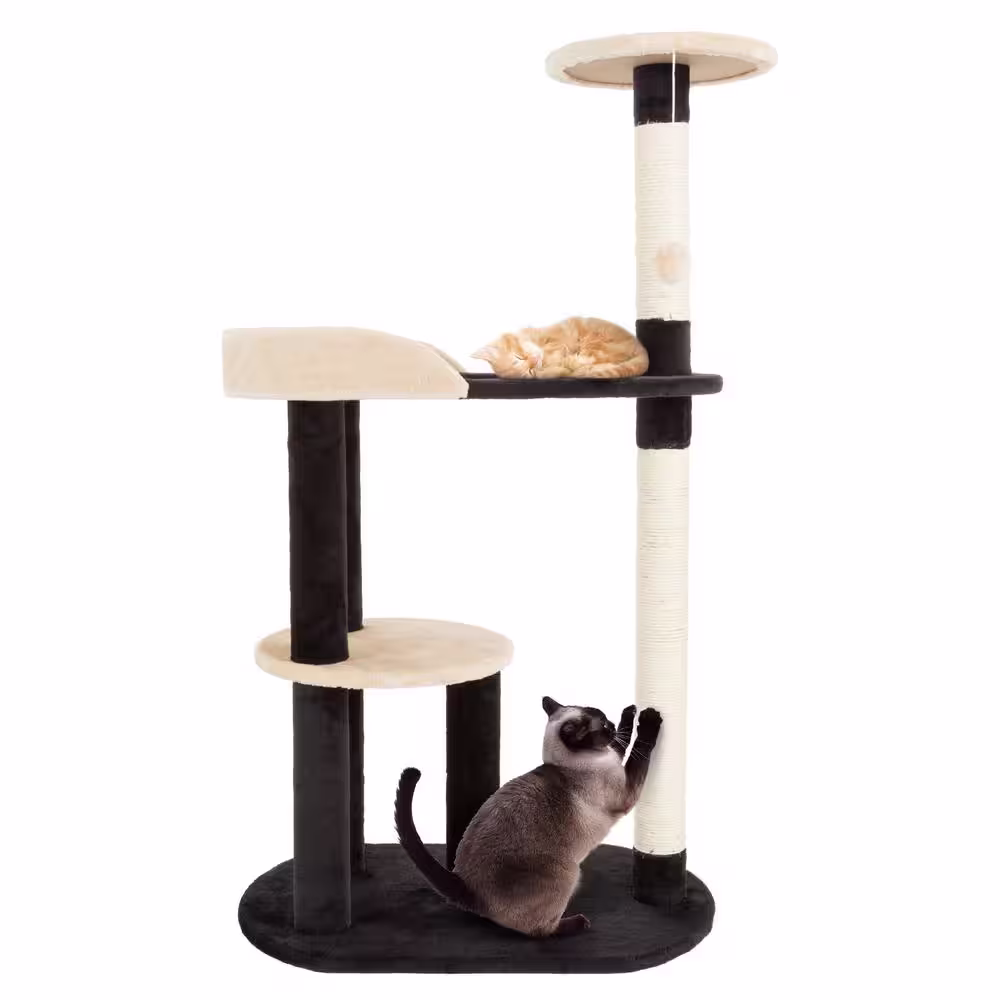 Petmaker Black and Tan 3-Tier Cat Tree with 2-Scratching Posts
