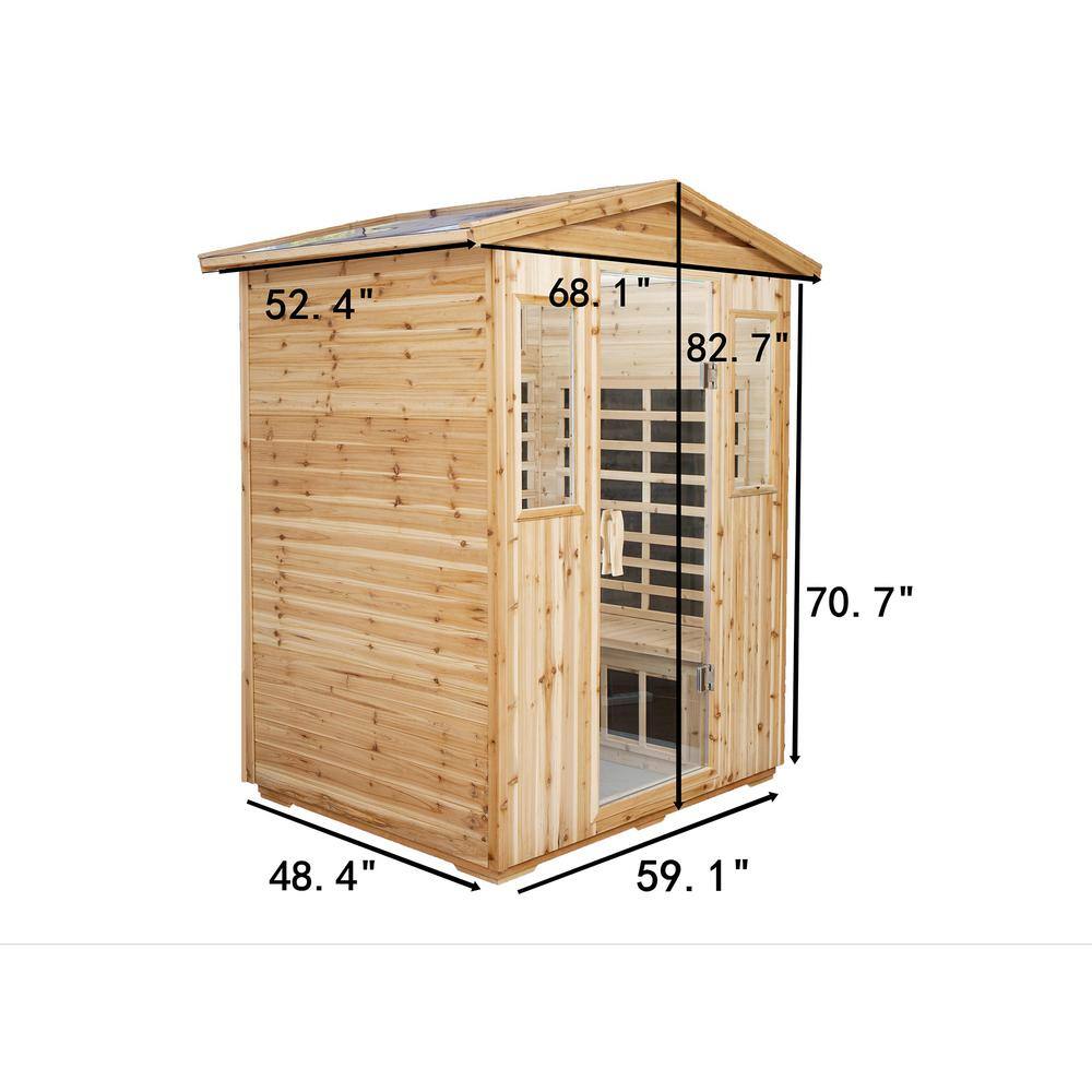 None 4-Person Hemlock Sauna Room with LED Reading Lights