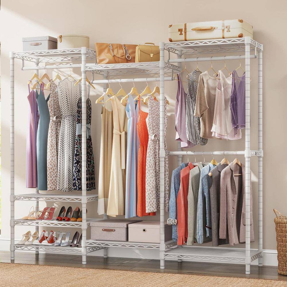 None White Metal Heavy Duty Garment Clothes Rack 69 in. W x 76 in. H