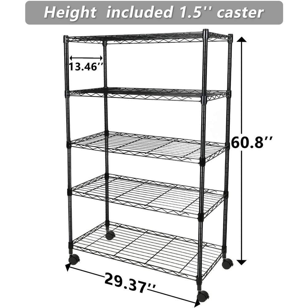 None Black 5-Tier Heavy-Duty Steel Wire Shelving Unit (29.37 in. L x 13.46 in. W x 60.8 in. H)