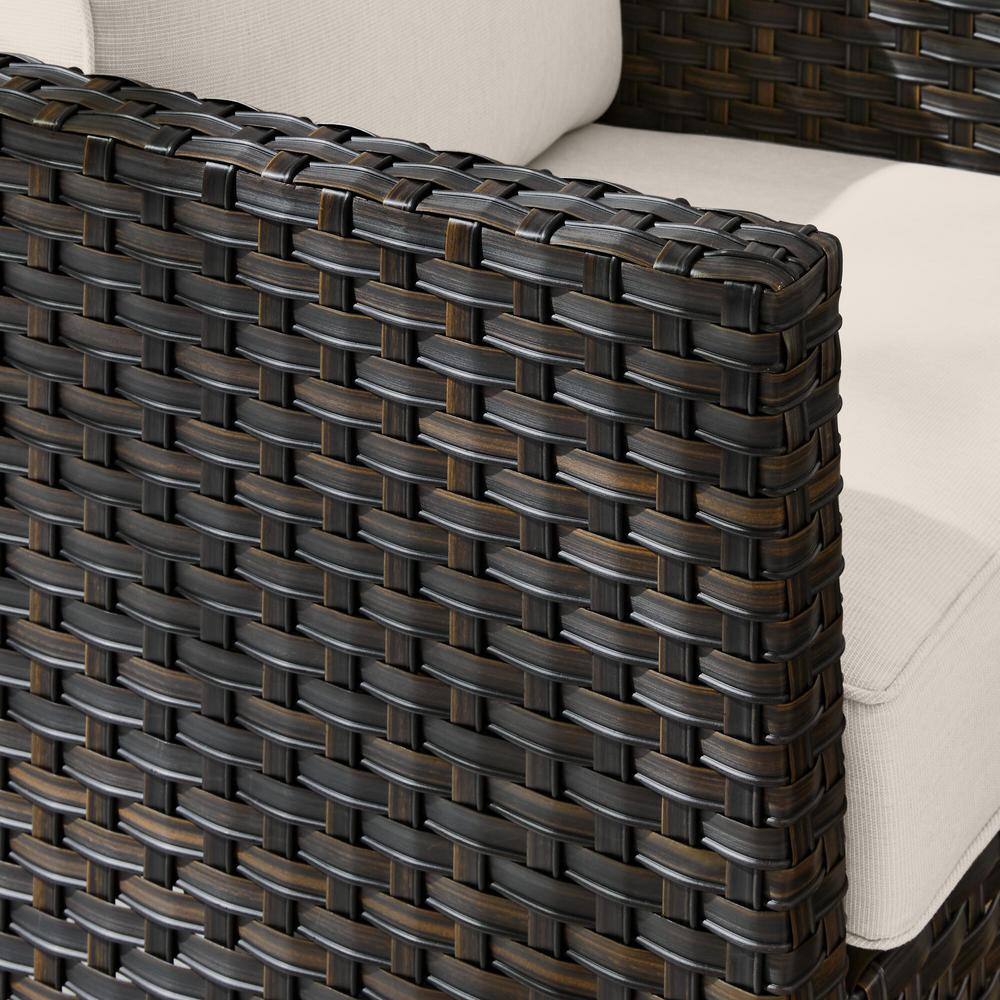 StyleWell Sharon Hill 5-Piece Wicker Patio Conversation with Almond Biscotti Cushions