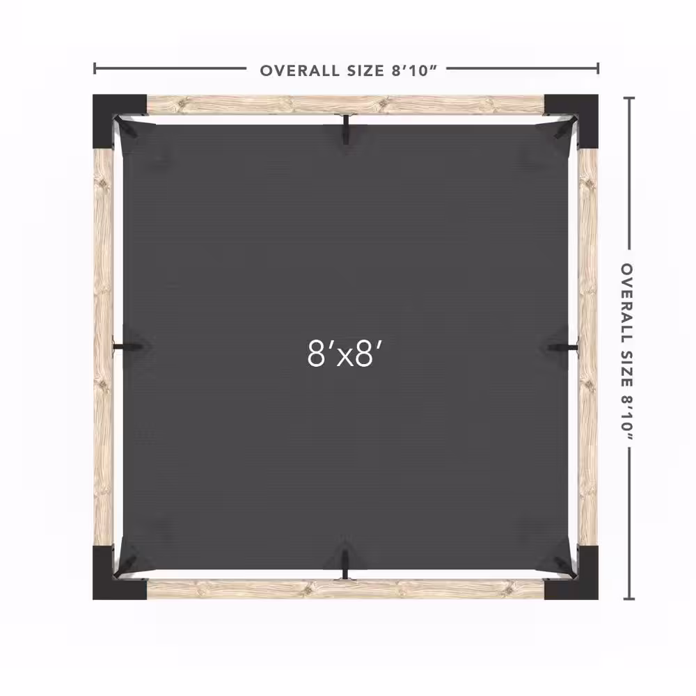 TOJA GRID 8 ft. x 8 ft. Pergola Kit with Graphite Shade Sail, for 4x4 Wood