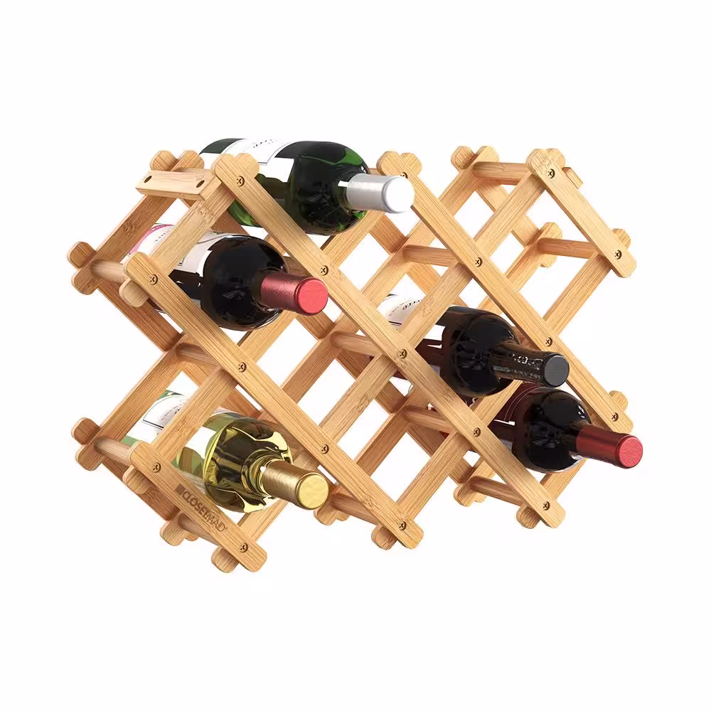 ClosetMaid 8-Bottle Bamboo Wine Rack Foldable Tabletop Shelving Unit