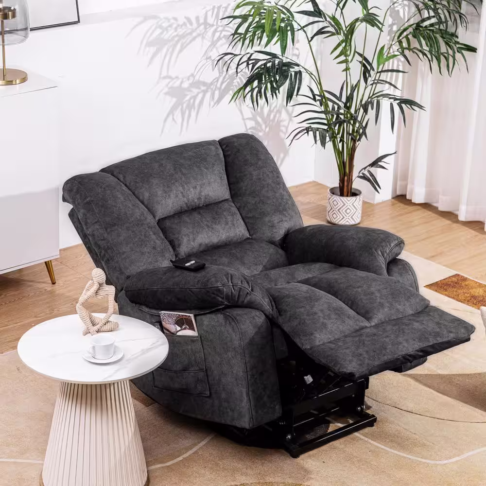 None Gray Oversized Power Lift Recliner Chair Sofa for Elderly with Massage and Heating