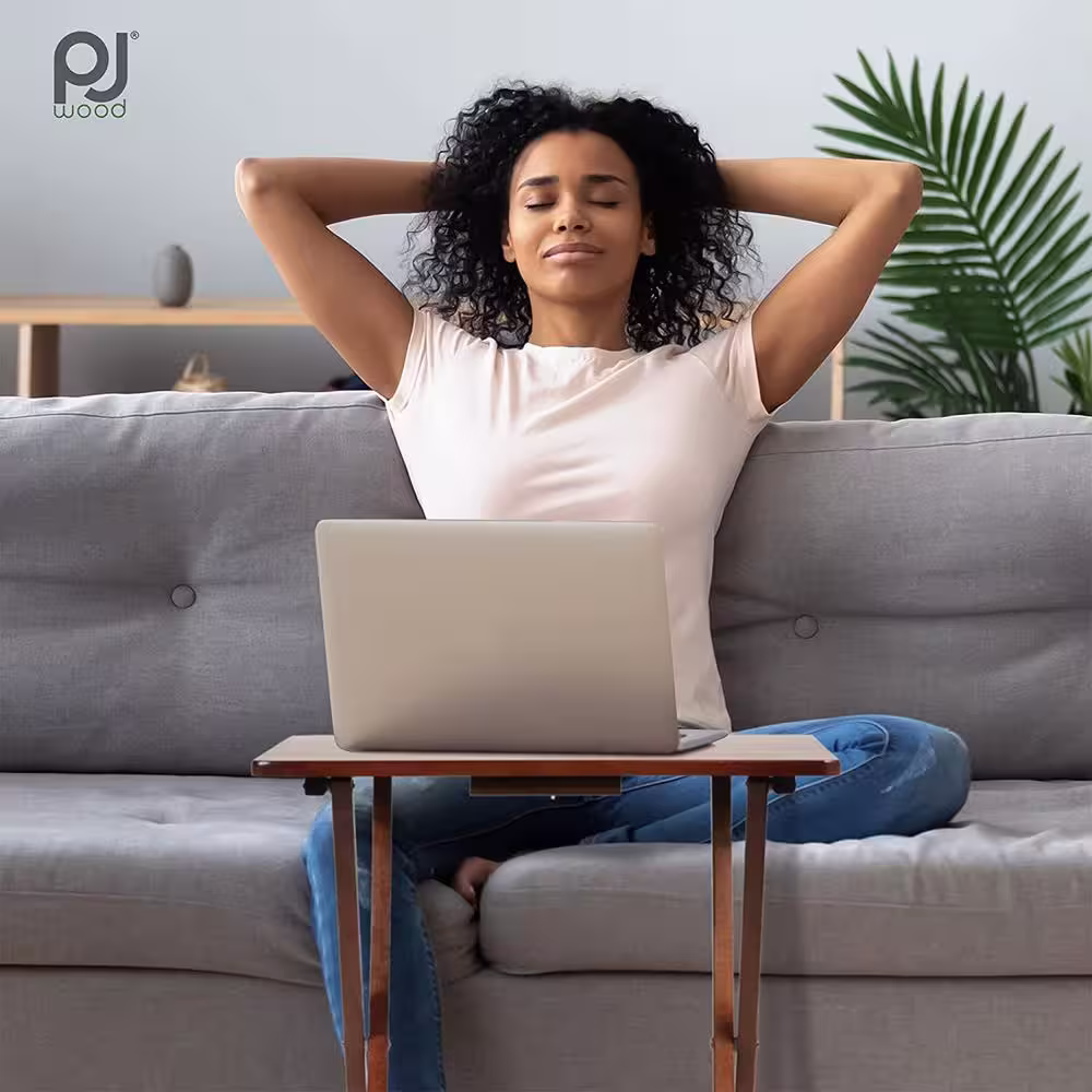 PJ wood 2.2 ft. Brown Wood Folding TV Tray Tables