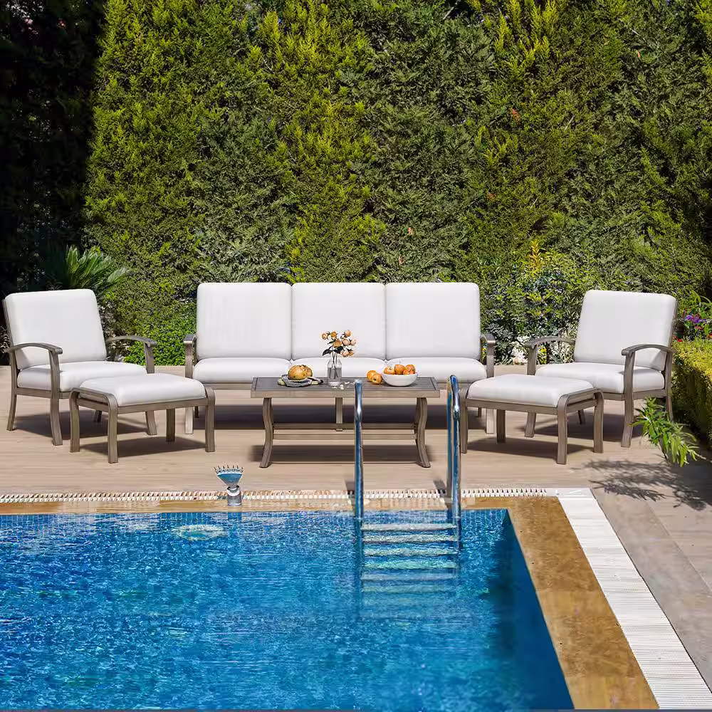 None 6-Piece Aluminum Patio Conversation Set with Coffee Table and Light Gray Cushions