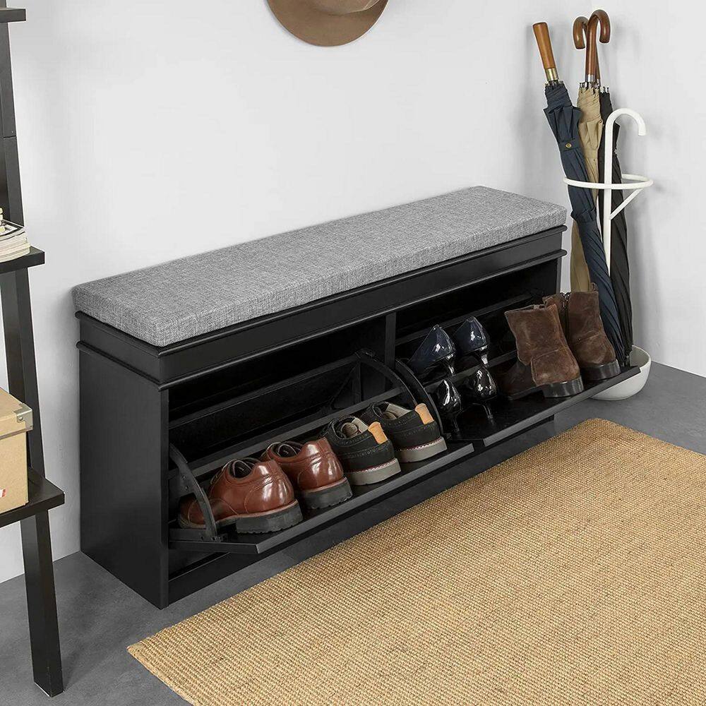 None 20.5 in. H 8-Pair Black Wood Shoe Rack