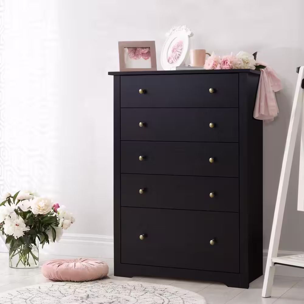 VEIKOUS 5-Drawer Espresso Chest of Drawers Dresser with Large Drawer 39.5 in. H x 15.6 in. W x 29.9 in. D