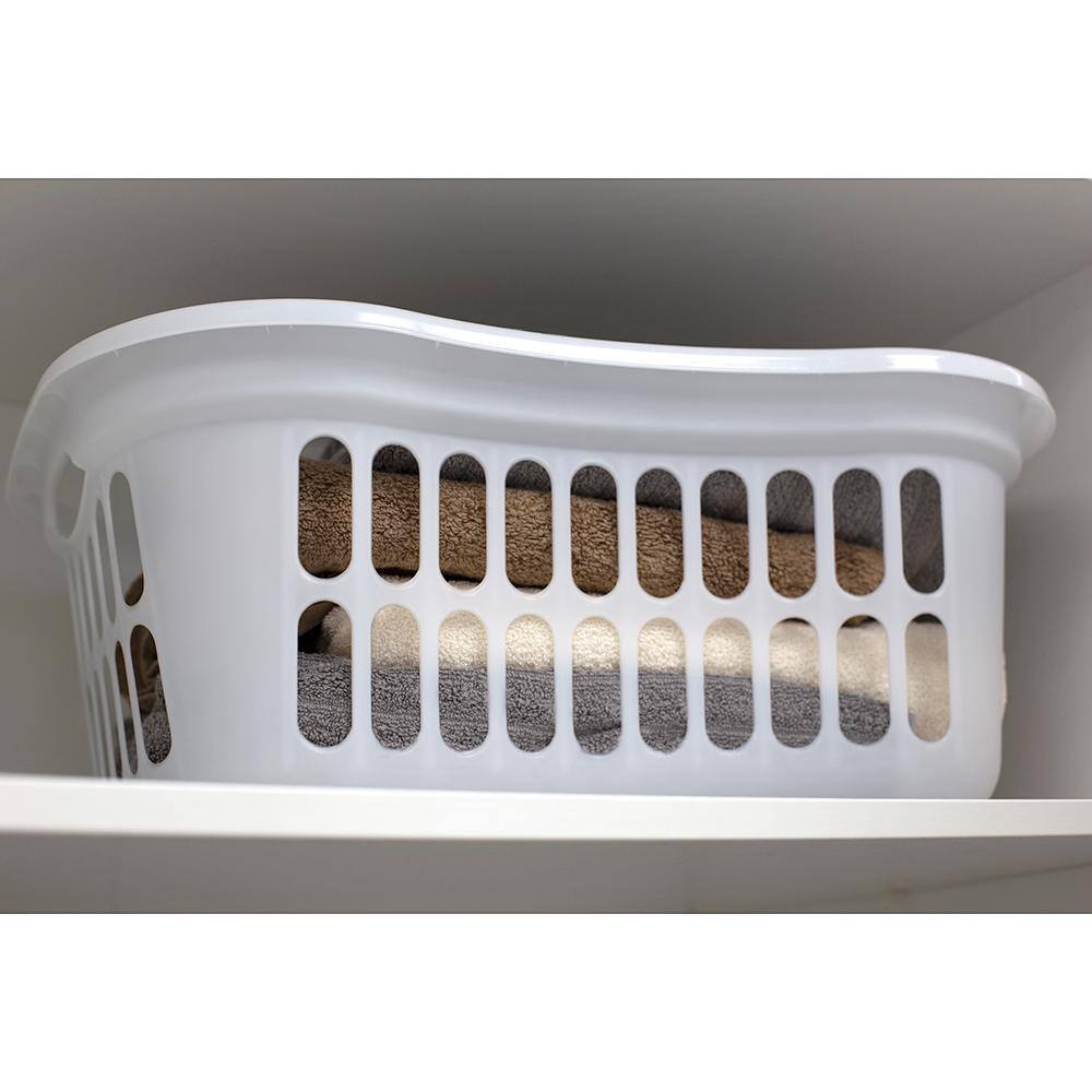 Home Basics Curved Hip Holding Large Capacity White Lightweight Plastic Laundry Basket with Easy Grab Handles