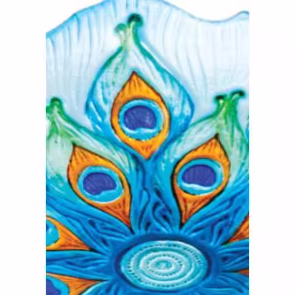 Evergreen Peacock Glass Birdbath on Stake