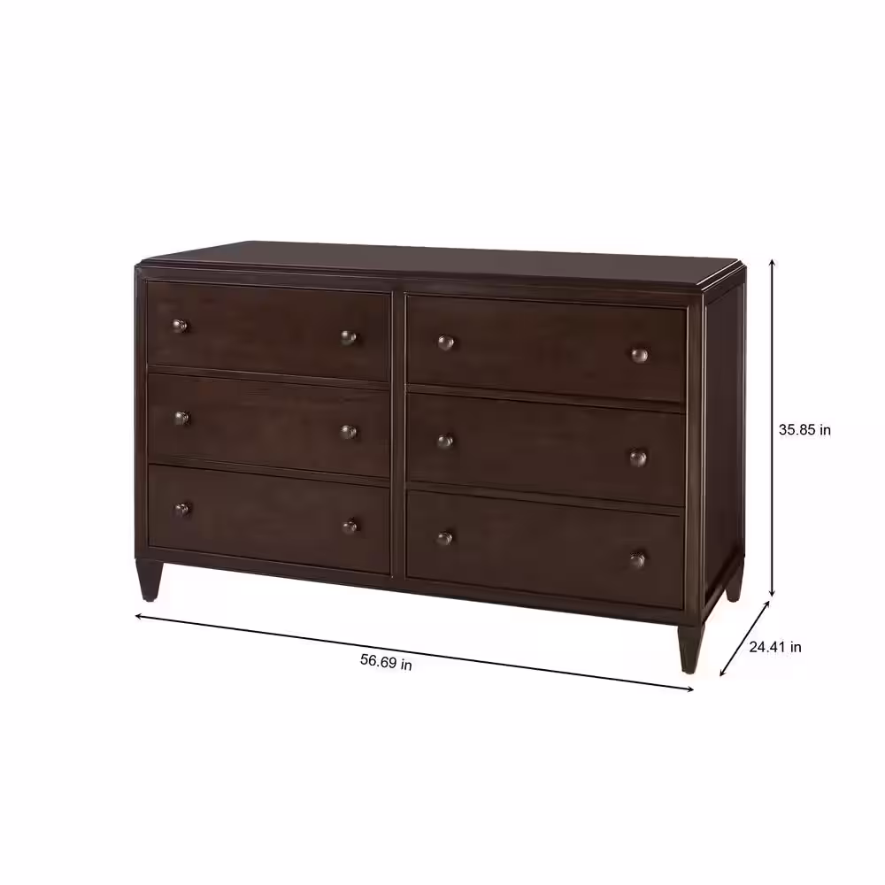 Home Decorators Collection Bonterra 6-Drawer Chocolate Brown Dresser (56.7 in. W x 24.4 in. D x 35.9 in H)