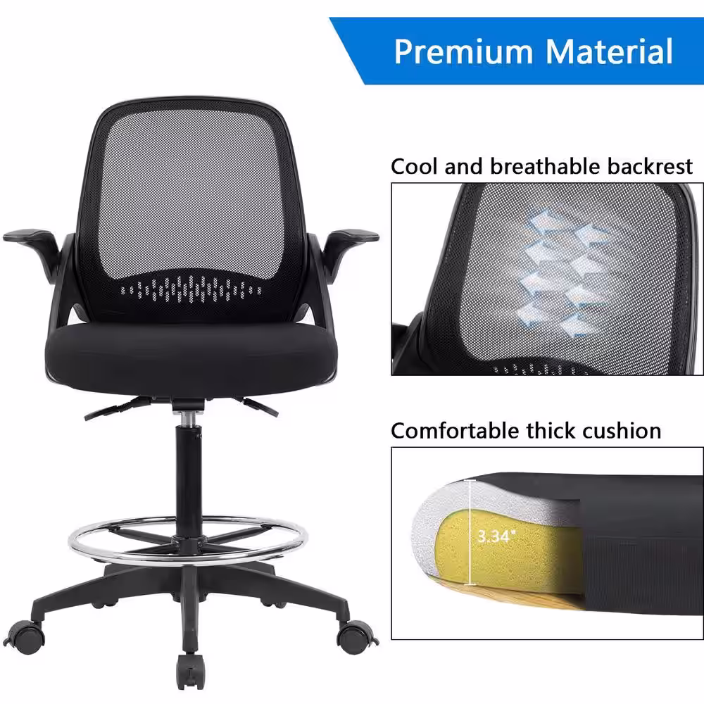 LACOO Black Drafting Chair Tall Office Chair Executive Standing Desk Chair with Lockable Wheels and Adjustable Footrest Ring