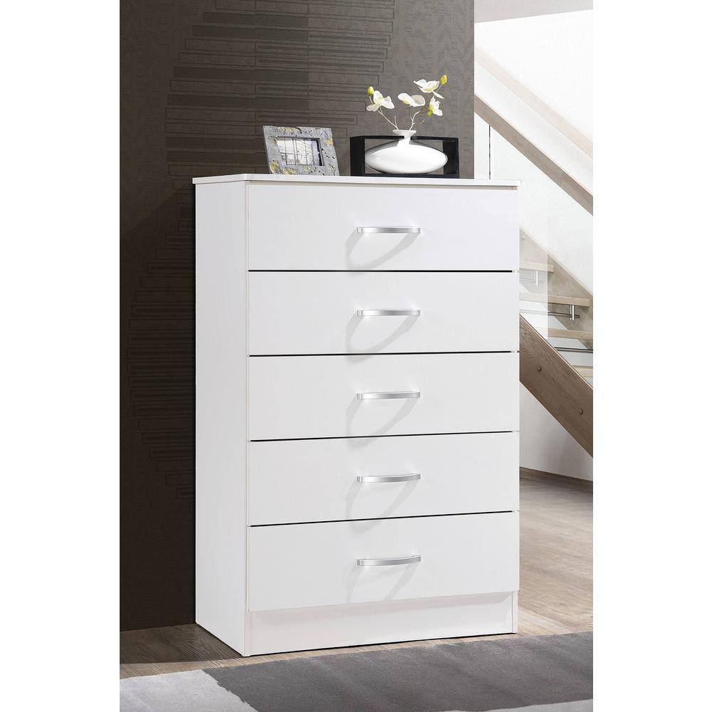 HODEDAH 5-Drawer White Chest of Drawers