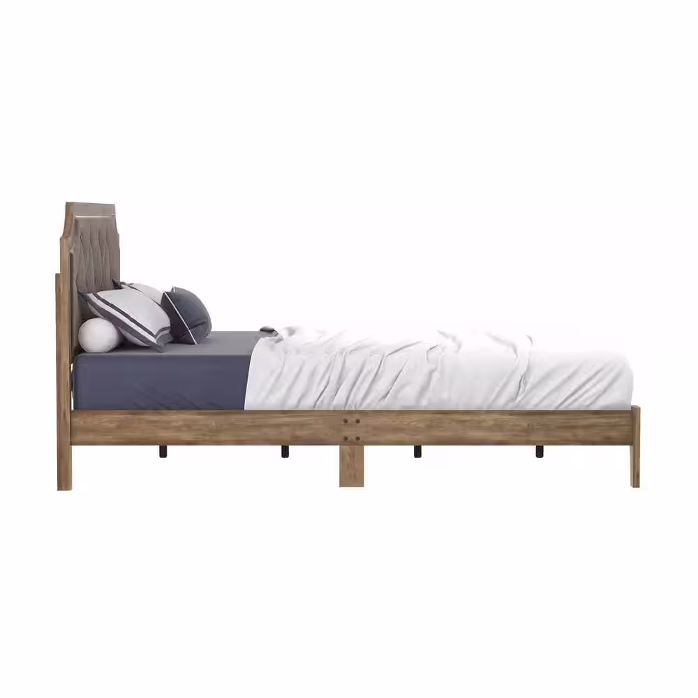 GALANO Annifer Knotty Oak Upholstered Queen Bed With Headboard