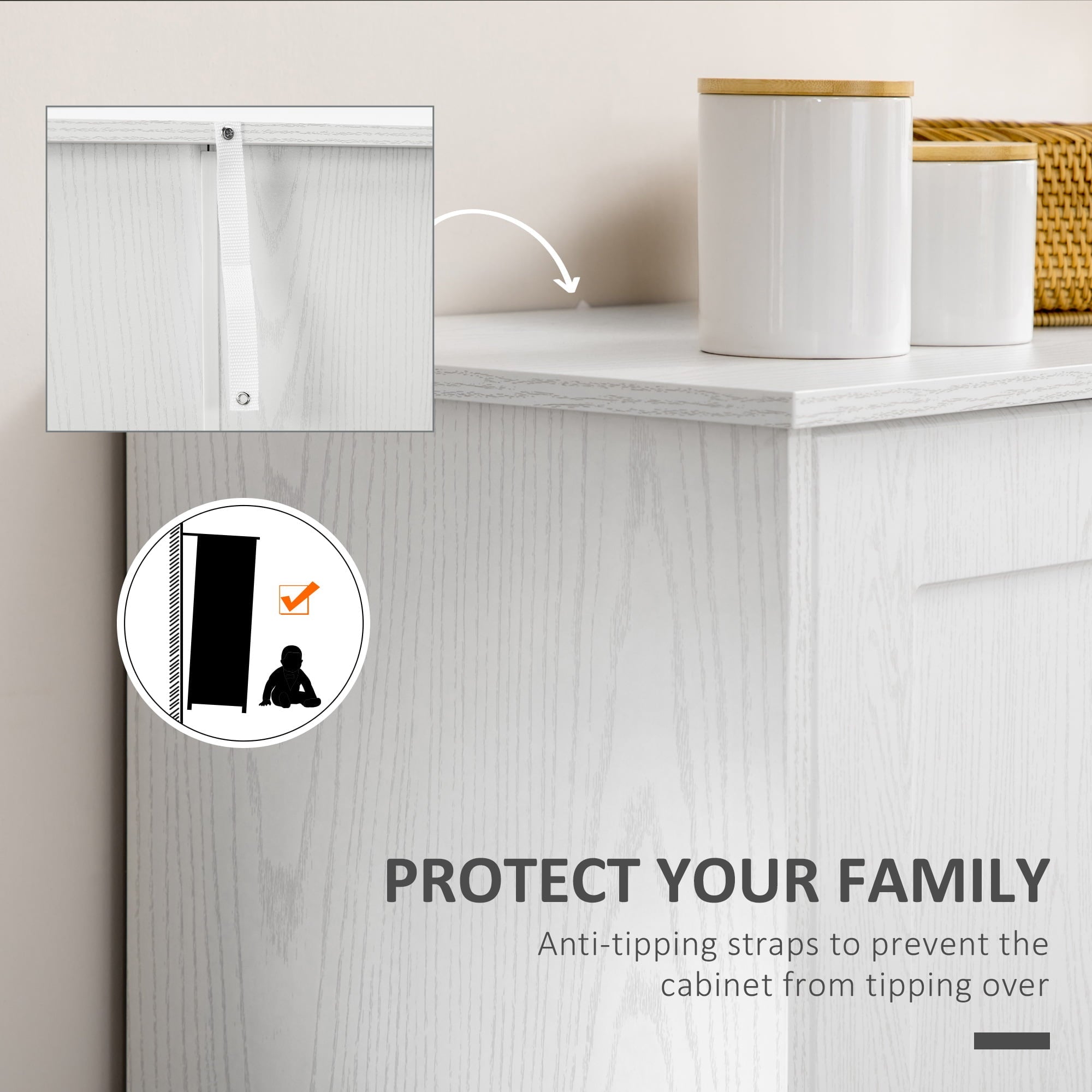 HOMCOM Kitchen Pantry, Freestanding Cupboard with Adjustable Shelves White