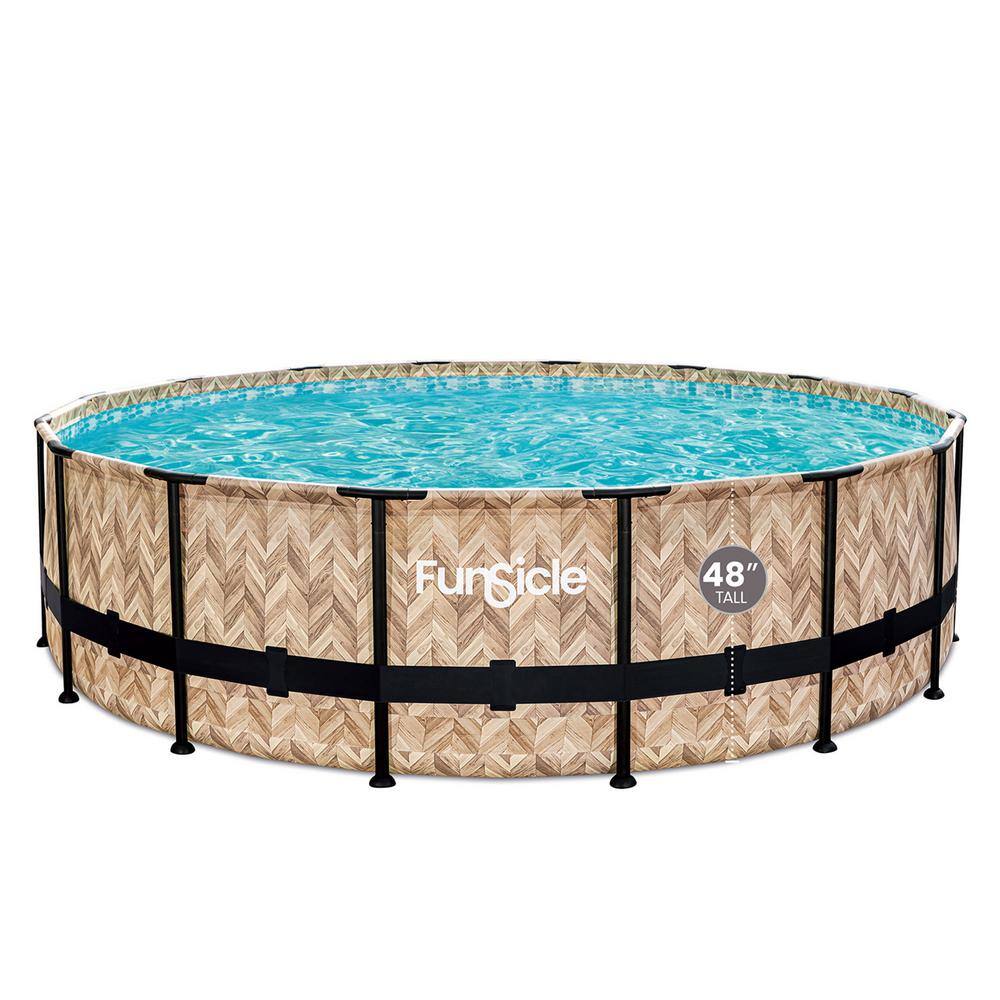 None 16 ft. Round 48 in. Deep Oasis Designer Frame Swimming Pool, Oak Herringbone