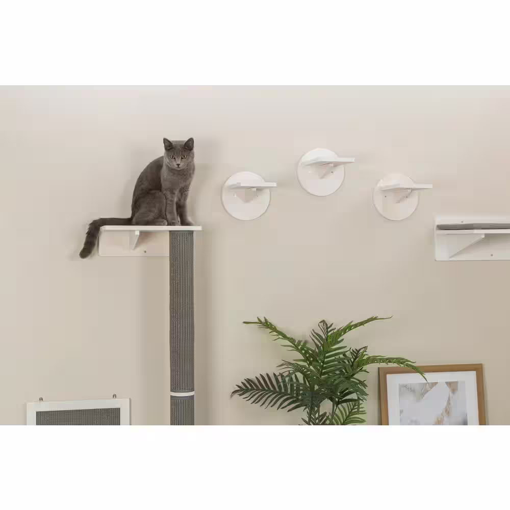 TRIXIE Wall Mount Cat Sisal Scratching Post with Ledge in Gray/White (Set 1)