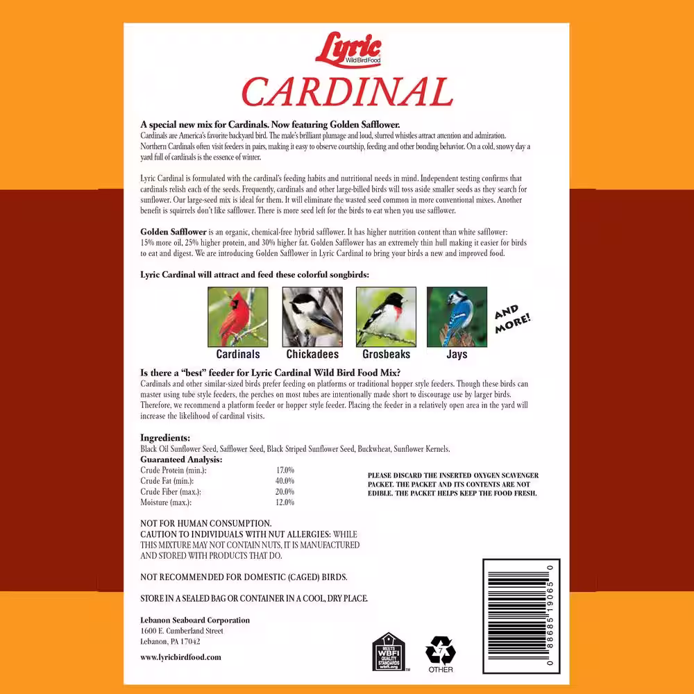 Lyric 18 lbs. Cardinal Premium Sunflower and Safflower Wild Bird Mix